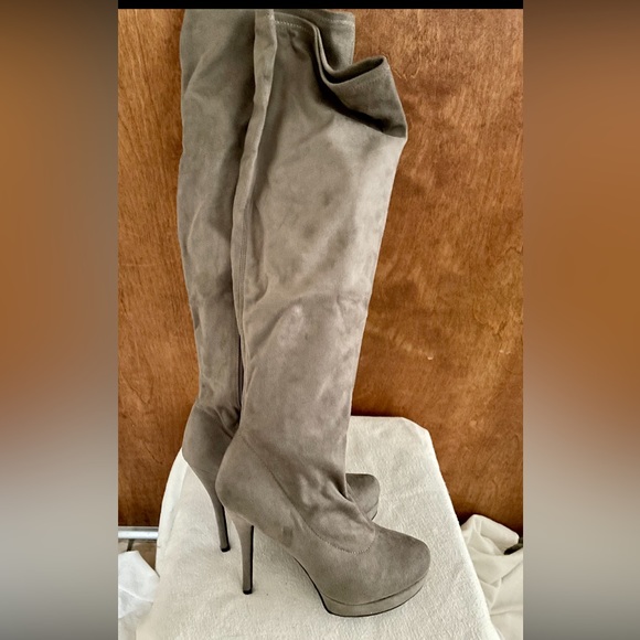 Faux Suede, Gray, Above Knee Boot. Size 10. Stretchy Faux Suede. - Picture 2 of 6